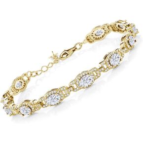 Gem Stone King 18K Yellow Gold Plated Silver Green Peridot Tennis Bracelet For Women (9.10 Cttw, Gemstone Birthstone, Oval 6X4MM, 7 Inch With 1 Inch Extender) in Saudi Arabia