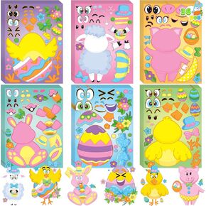 JOYIN 36 Pieces Easter Make A Face Animal Stickers with Easter Egg Themed Match Make Your Own Stickers with Easter Bunny, Egg, Chick, Egg Shell, Sheep, Pig Easter Kids Party Favor Supplies Crafts