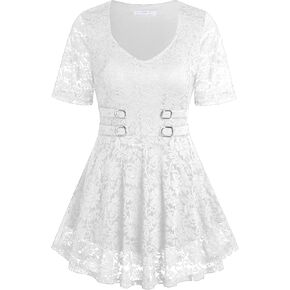 ROSE GAL Women's Plus Size Tunic V Neck Top Curve Floral Lace Blouse A-Line Swing T Shirt in Kuwait