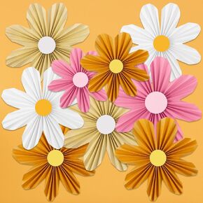 Containlol 12 Pcs Flower Paper Fans Decorations Daisy Flower Hanging Paper Fans Set Retro Floral Fans 3D Ornaments for Wedding Baby Shower Birthday Party Decor(Multicolor,Daisy) in Kuwait