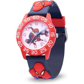 Marvel Spider-Man Kids' Plastic Time Teacher Analog Quartz 3D Strap Watch, Blue