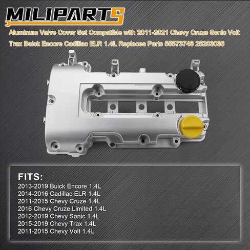 MILIPARTS Aluminum Valve Cover Set Compatible with 2011-2021 Chevy Cruze Sonic Volt Trax Buick Encore Cadillac ELR 1.4L Replaces Parts 55573746 25203036 in Kuwait