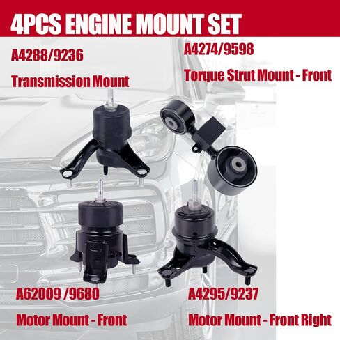 Engine and Transmission Motor Mount Fits 2010 2011 Toyota Camry 2.5L A62009 A4295 A62062 A4288 in Saudi Arabia