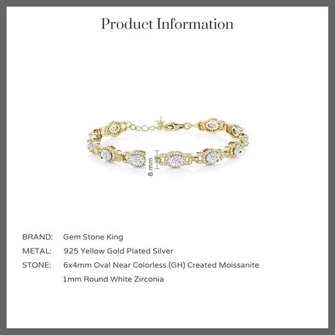 Gem Stone King 18K Yellow Gold Plated Silver Oval Blue Sapphire Tennis Bracelet For Women (9.71 Cttw, 7 Inch, With 1 Inch Extender) in Kuwait