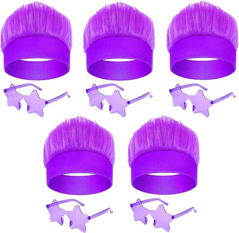 Vegove 5 Piece Hairy Costume Headbands Troll Crazy Hair & Kits, Spirit Day Party Supplies Halloween Costume Accessories in Kuwait