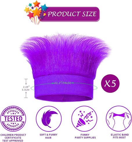 Vegove 5 Piece Hairy Costume Headbands Troll Crazy Hair & Kits, Spirit Day Party Supplies Halloween Costume Accessories in Kuwait