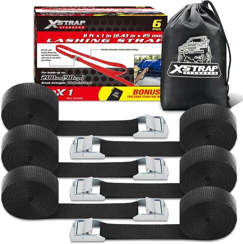 XSTRAP STANDARD Cam Buckle Straps 6PK 8FT Powersports Tie-Downs 1-Inch Green Lashing Straps with Carry Bag, Best for Securing Cargo, Luggage, Kayak in Kuwait