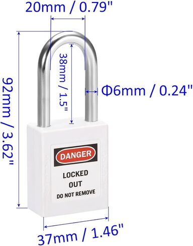 2 Pack Tagout Lockout - Indoor Outdoor Safety Padlock, Keyed Alike & Steel Shackle, Apply to Electricity/Hydraulic/Pneumatic Locks (38mm, White) in Saudi Arabia
