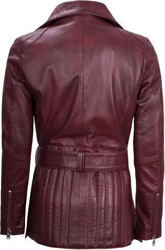 سترة جلدية نسائية غير متماثلة من Decrum - سترات من جلد الخراف الحقيقي بحزام للنساء in Kuwait