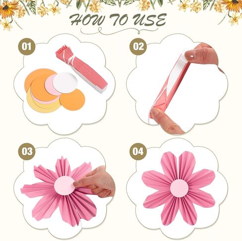 Containlol 12 Pcs Flower Paper Fans Decorations Daisy Flower Hanging Paper Fans Set Retro Floral Fans 3D Ornaments for Wedding Baby Shower Birthday Party Decor(Multicolor,Daisy) in Kuwait