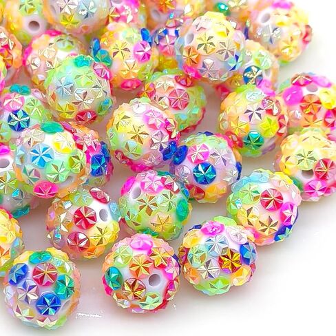 20mm, 16mm, 14mm, 12mm, 10mm Colorful Rhinestone Beads Round Spacer Beads for Jewelry Bracelet Necklace Pen Bag Chain Making Crafts Supplies (16mm Mix Colors) in Kuwait