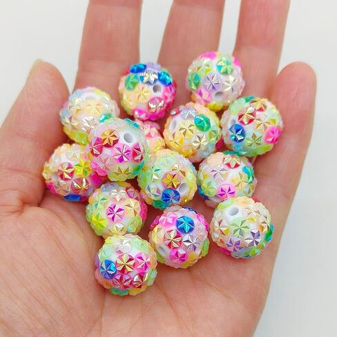 20mm, 16mm, 14mm, 12mm, 10mm Colorful Rhinestone Beads Round Spacer Beads for Jewelry Bracelet Necklace Pen Bag Chain Making Crafts Supplies (16mm Mix Colors) in Kuwait