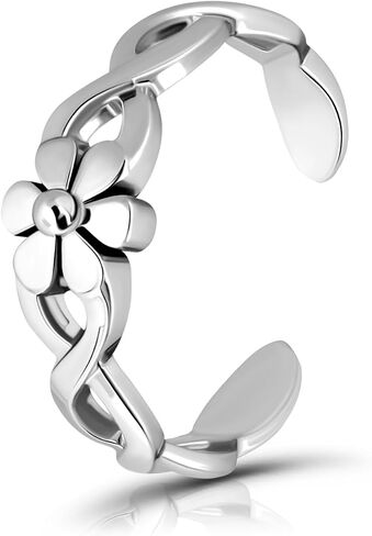 Hoops & Loops 925 Sterling Silver Braided Daisy Flower Open Toe Ring for Women Teen Girls Men in Saudi Arabia
