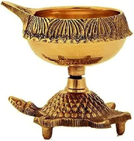 SATVIK 10 Pc Big Size Heavy Brass Kuber Turtle Diya for Diwali Decoration Handmade Oil Lamp with Golden Engraved Virgin Brass Metal Diwali Diya Vilakku for Puja Pooja Indian Deepawali Gift Items in Saudi Arabia