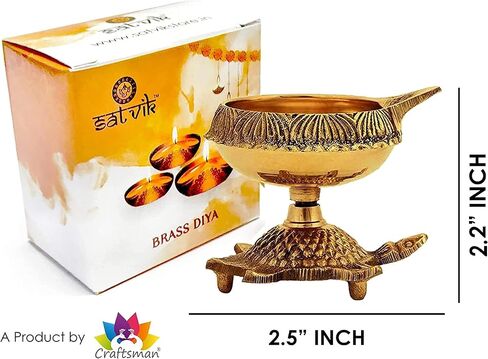 SATVIK 10 Pc Big Size Heavy Brass Kuber Turtle Diya for Diwali Decoration Handmade Oil Lamp with Golden Engraved Virgin Brass Metal Diwali Diya Vilakku for Puja Pooja Indian Deepawali Gift Items in Saudi Arabia