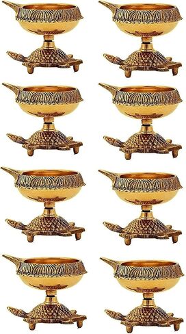 SATVIK 10 Pc Big Size Heavy Brass Kuber Turtle Diya for Diwali Decoration Handmade Oil Lamp with Golden Engraved Virgin Brass Metal Diwali Diya Vilakku for Puja Pooja Indian Deepawali Gift Items in Saudi Arabia