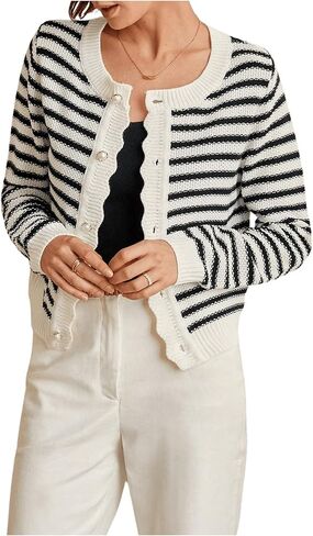 GORGLITTER Women's Contrast Binding Plaid Button Down Sweater Cardigan Color Block Long Sleeve Sweaters Outerwear in Saudi Arabia