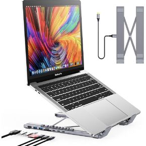 حامل محطة إرساء للكمبيوتر المحمول USB C، حامل كمبيوتر لوحي USB C، محور USB C 7 في 1 مع HDMI 4K، 2 USB 3.1، PD 100W، محطة إرساء عالمية لأجهزة MacBook Pro/Air/Dell/HP/Surface/Lenovo، التوصيل والتشغيل