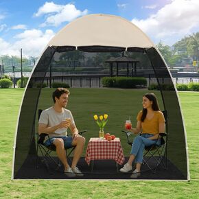 EighteenTek Pod جميع الأحوال الجوية الرياضية خيمة مأوى شاشة غرفة المنزل المنبثقة أكشاك التخييم في الهواء الطلق خيمة مظلة الشمس الظل المأوى جدران شبكية غير مقاومة للماء, 7'x4'x6.5'h بيج