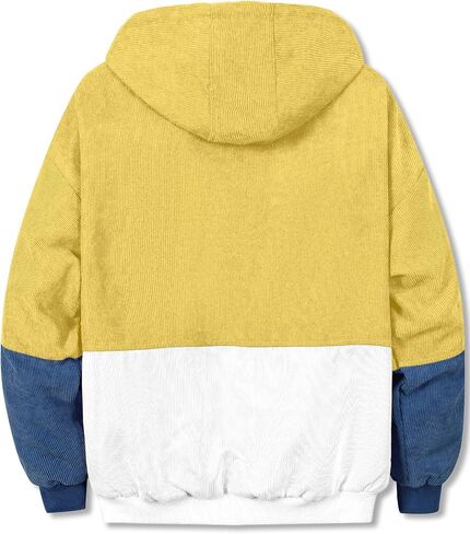 Betusline Men's Retro Long Sleeve Color Block Corduroy Jacket with Hood, XS-3XL in Saudi Arabia