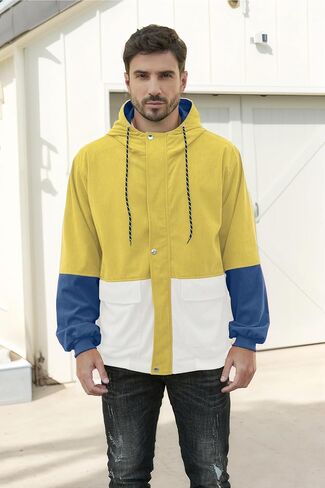 Betusline Men's Retro Long Sleeve Color Block Corduroy Jacket with Hood, XS-3XL in Saudi Arabia