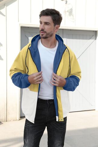 Betusline Men's Retro Long Sleeve Color Block Corduroy Jacket with Hood, XS-3XL in Saudi Arabia
