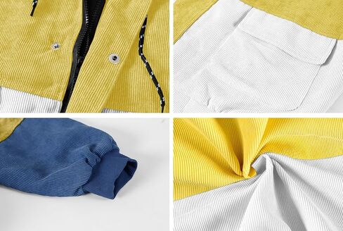 Betusline Men's Retro Long Sleeve Color Block Corduroy Jacket with Hood, XS-3XL in Saudi Arabia
