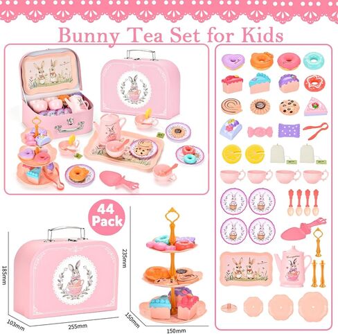 Toddler Farm Theme Tea Set for Girls 3-5, 47PCS Plastic Barn Animal Pretend Play Tea Party Set with Teapot, Cups, Tray, Desserts & Story Cards, Carrying Case Pink Gift Toy for Kids in Kuwait