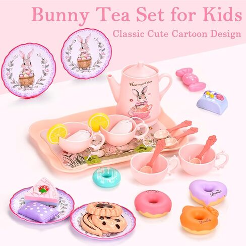 Toddler Farm Theme Tea Set for Girls 3-5, 47PCS Plastic Barn Animal Pretend Play Tea Party Set with Teapot, Cups, Tray, Desserts & Story Cards, Carrying Case Pink Gift Toy for Kids in Kuwait