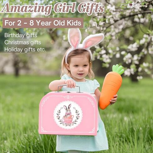 Toddler Farm Theme Tea Set for Girls 3-5, 47PCS Plastic Barn Animal Pretend Play Tea Party Set with Teapot, Cups, Tray, Desserts & Story Cards, Carrying Case Pink Gift Toy for Kids in Kuwait