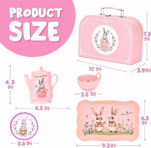 Toddler Farm Theme Tea Set for Girls 3-5, 47PCS Plastic Barn Animal Pretend Play Tea Party Set with Teapot, Cups, Tray, Desserts & Story Cards, Carrying Case Pink Gift Toy for Kids in Kuwait