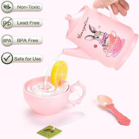 Toddler Farm Theme Tea Set for Girls 3-5, 47PCS Plastic Barn Animal Pretend Play Tea Party Set with Teapot, Cups, Tray, Desserts & Story Cards, Carrying Case Pink Gift Toy for Kids in Kuwait