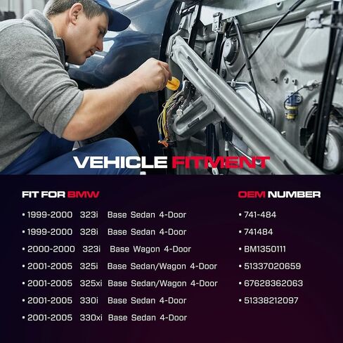 منظم نافذة الطاقة لجانب الركاب الخلفي مع محرك (2 دبابيس) مناسب لسيارة BMW E46 1999-2000 323i 328i Base Sedan 4-Door، 2001-2005 325i 325xi 330i 330xi، 741-481 in Kuwait