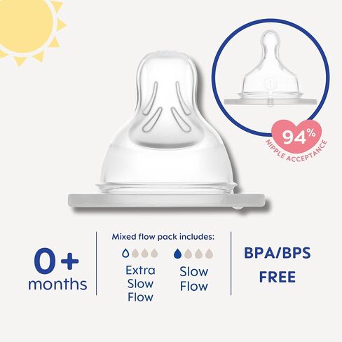 MAM Baby Bottle Anti-Colic Nipples Mixed Flow, 4 Pack Fits All MAM Bottles | Fast Flow Size 3 and Extra Fast Flow Size 4, 4+ Months, Skin Soft BPA Free Silicone, 94% Nipple Acceptance, Made in Europe in Saudi Arabia