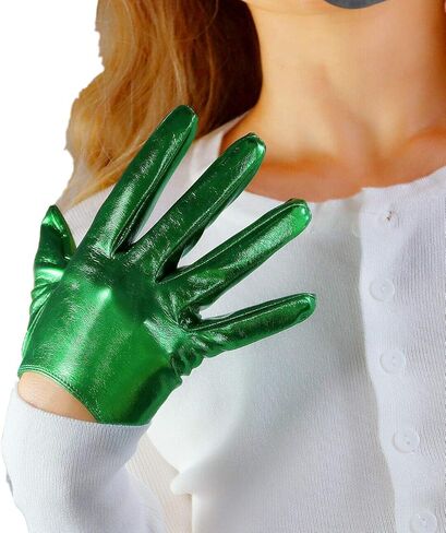 DooWay Black Latex Women Short Gloves 6" 16cm Shine PU Leather Faux Patent Everyday Fashion Warm Gloves in Kuwait