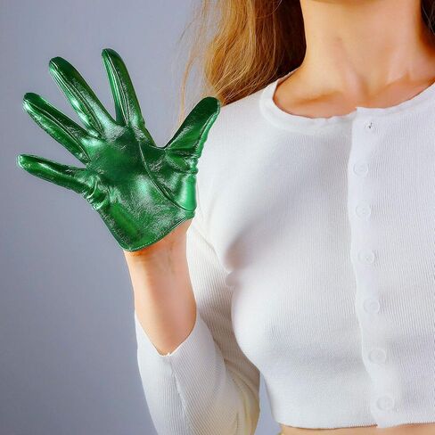 DooWay Black Latex Women Short Gloves 6" 16cm Shine PU Leather Faux Patent Everyday Fashion Warm Gloves in Kuwait