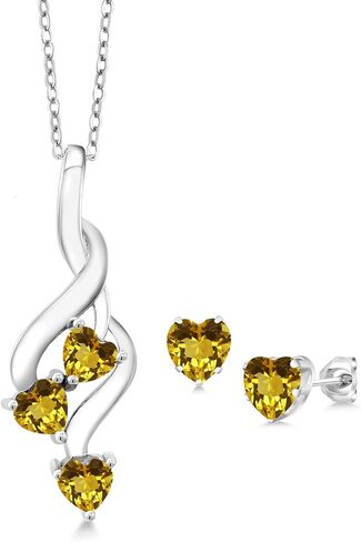 Gem Stone King 2.21 Cttw Heart Shape Sky Blue Aquamarine 925 Sterling Silver Pendant Earrings Set For Women | Heart Shape 6MM and 4MM | Gemstone Birthstone | With 18 Inch Chain in Saudi Arabia