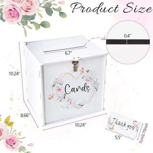 White Wedding Card Box with Lock, Elegant PVC Wedding Gift Card Box with Rose Printing, DIY Wedding Money Envelope Card Receiving Box for Graduation Bridal Shower Birthday Party Decorations in Kuwait