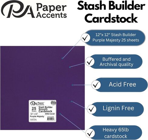 ورق PA Paper Accents Stash Builder Cardstock مقاس 12 بوصة × 12 بوصة أرجواني ماجستي، ورق بطاقات ملون بوزن 65 رطلًا لصنع البطاقات، وسجل القصاصات، والطباعة، واللف والحرف اليدوية، 25 صندوقًا in Saudi Arabia
