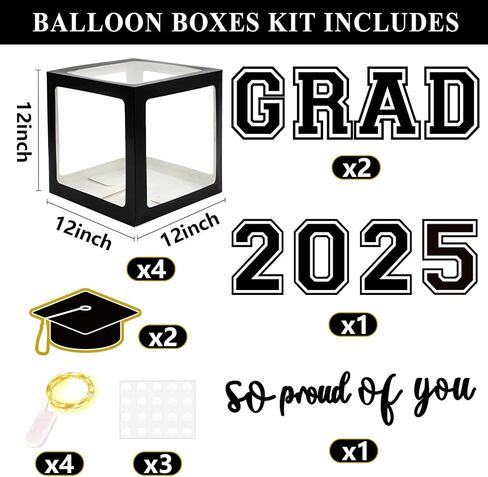 DAZONGE Graduation Decorations Class of 2024 - Set of 4 Red Graduation Balloon Boxes with 139pcs Balloon Arch Garland Kit & 4 Light Strings - So Proud of You 2024 Graduation Decorations for Any Grades in Kuwait