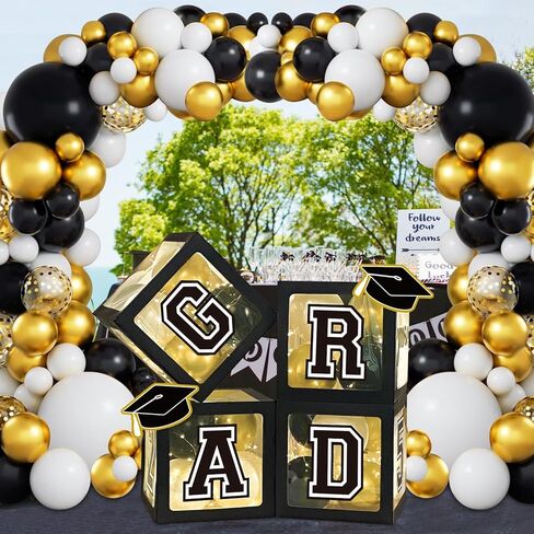 DAZONGE Graduation Decorations Class of 2024 - Set of 4 Red Graduation Balloon Boxes with 139pcs Balloon Arch Garland Kit & 4 Light Strings - So Proud of You 2024 Graduation Decorations for Any Grades in Kuwait