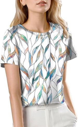 SANGTREE Women's Crew Neck Short Sleeve Satin Silk Blouse Tops in Kuwait