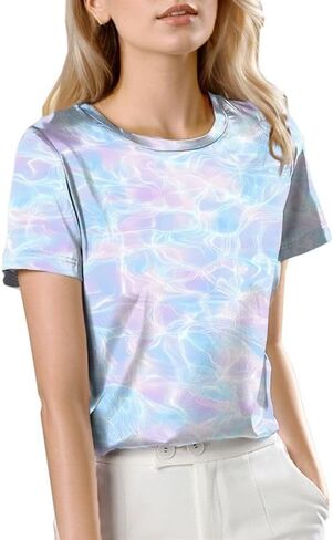 SANGTREE Women's Crew Neck Short Sleeve Satin Silk Blouse Tops in Kuwait