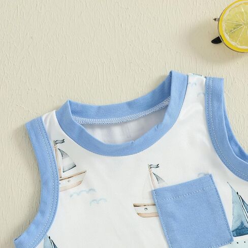 CIYCUIT 2Pcs Baby Boy Summer Clothes Infant Toddler Beach Outfits Sleeveless Tank Tops Shorts Set in Kuwait