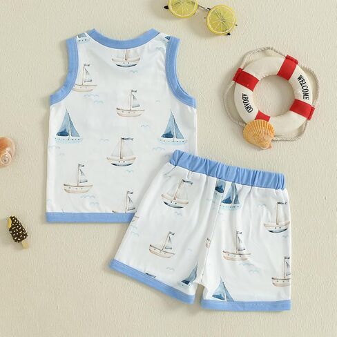 CIYCUIT 2Pcs Baby Boy Summer Clothes Infant Toddler Beach Outfits Sleeveless Tank Tops Shorts Set in Kuwait