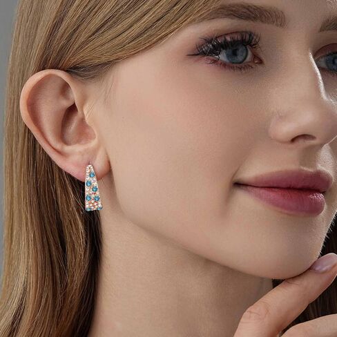 Stunning Multicolor Austrian Crystal Open C Hoop Earrings for Women 14K Gold Plated Hypoallergenic Lightweight Trendy Jewelry in Kuwait