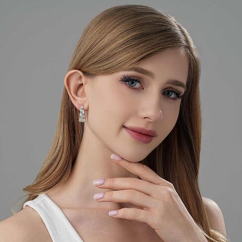 Stunning Multicolor Austrian Crystal Open C Hoop Earrings for Women 14K Gold Plated Hypoallergenic Lightweight Trendy Jewelry in Kuwait
