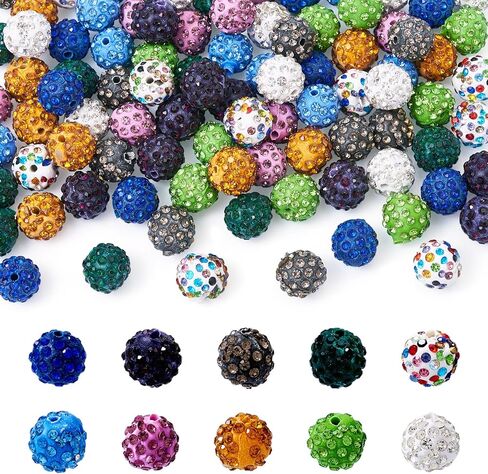 Elecrelive 96pcs 10mm حجر الراين جولة الخرز مختلط اللون ديسكو الكرة الخرز جولة الزاهي الخرز لقلم قابل للخرز اسهم المفاتيح حقيبة سلسلة صنع المجوهرات in Kuwait