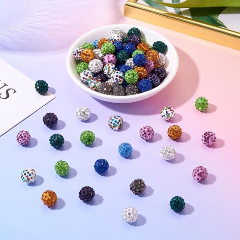 Elecrelive 96pcs 10mm حجر الراين جولة الخرز مختلط اللون ديسكو الكرة الخرز جولة الزاهي الخرز لقلم قابل للخرز اسهم المفاتيح حقيبة سلسلة صنع المجوهرات in Kuwait