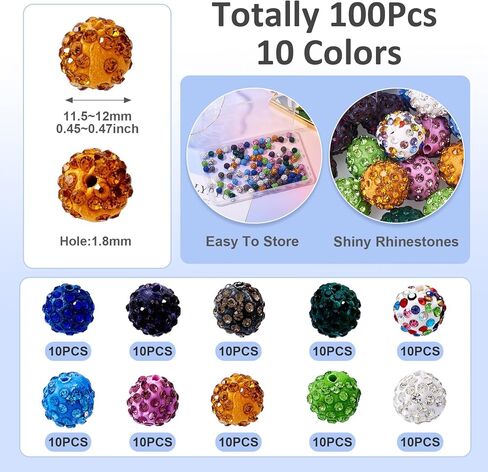 Elecrelive 96pcs 10mm حجر الراين جولة الخرز مختلط اللون ديسكو الكرة الخرز جولة الزاهي الخرز لقلم قابل للخرز اسهم المفاتيح حقيبة سلسلة صنع المجوهرات in Kuwait